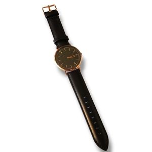 Classic Black Gold Elegant Genuine Leather Minimalist Analog Watch